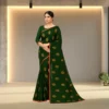 Dola Silk Drape – Deep Forest Green with Yellow Motifs