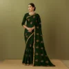 Dola Silk Drape – Deep Forest Green with Yellow Motifs