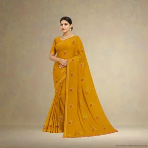 SS0CE0-3 Dola Silk Drape – Mustard Yellow with Yellow Motifs