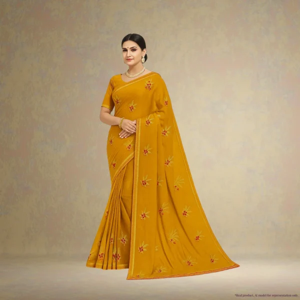 Dola Silk Drape – Mustard Yellow with Yellow Motifs