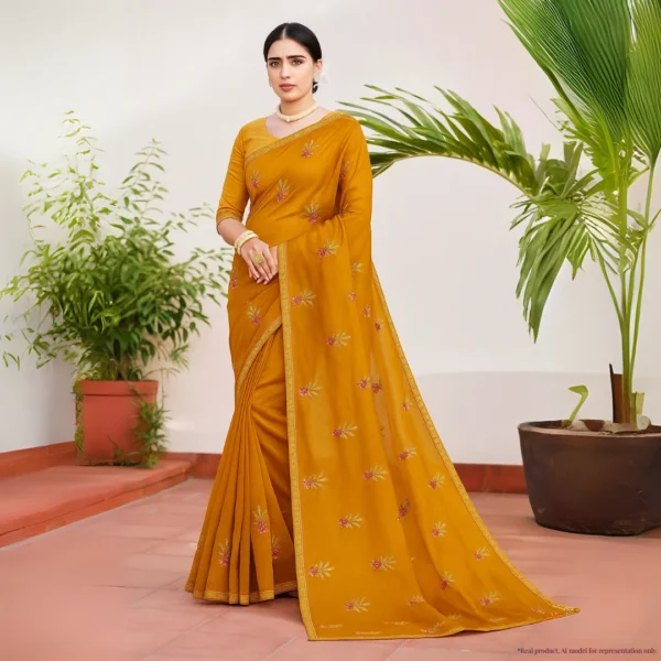 Dola Silk Drape – Mustard Yellow with Yellow Motifs