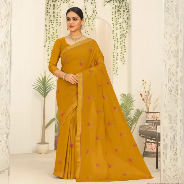 Dola Silk Drape – Mustard Yellow with Yellow Motifs