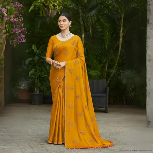 Dola Silk Drape – Mustard Yellow with Yellow Motifs
