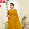 Dola Silk Drape – Mustard Yellow with Yellow Motifs