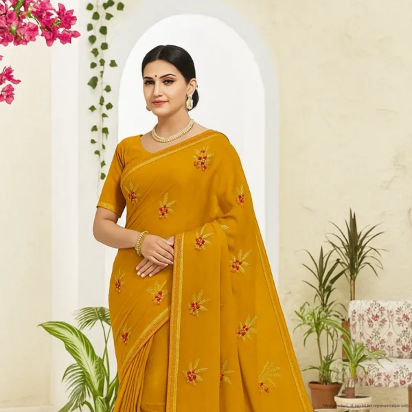 Dola Silk Drape – Mustard Yellow with Yellow Motifs