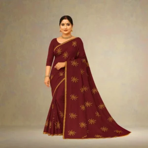 SS0CE0-4 Dola Silk Drape – Deep Red with Yellow Motifs