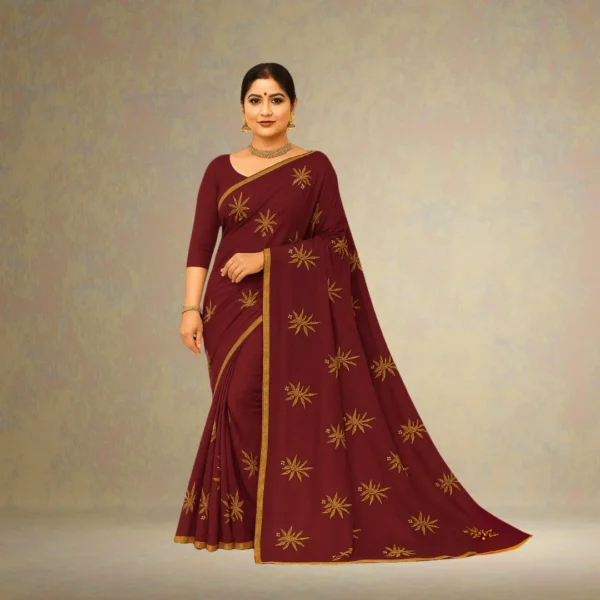 Dola Silk Drape – Deep Red with Yellow Motifs