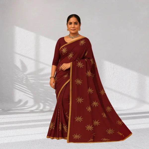 Dola Silk Drape – Deep Red with Yellow Motifs