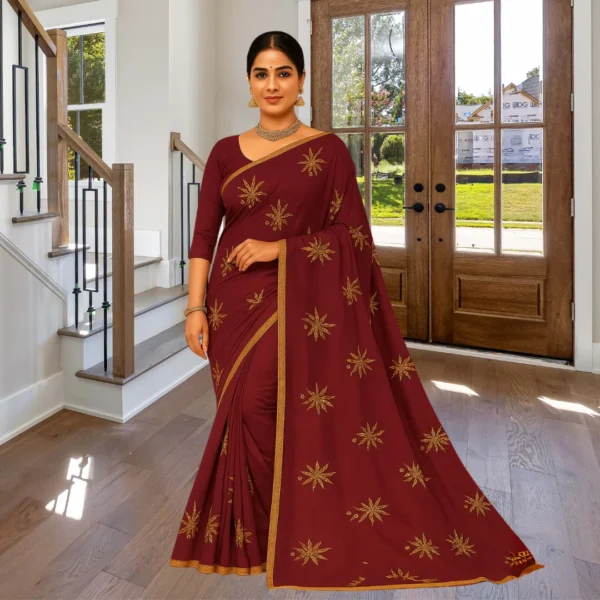 Dola Silk Drape – Deep Red with Yellow Motifs