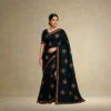 Dola Silk Drape – Midnight Blue with Yellow Motifs