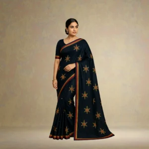 SS0CE0-5 Dola Silk Drape – Midnight Blue with Yellow Motifs
