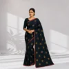 Dola Silk Drape – Midnight Blue with Yellow Motifs