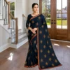 Dola Silk Drape – Midnight Blue with Yellow Motifs