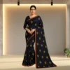 Dola Silk Drape – Midnight Blue with Yellow Motifs