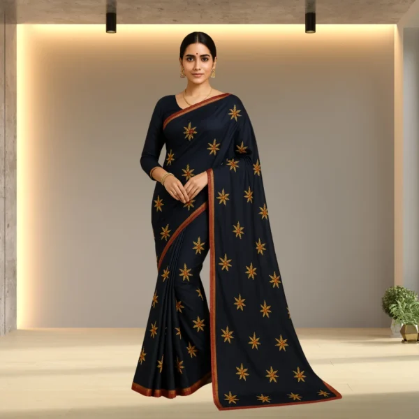 Dola Silk Drape – Midnight Blue with Yellow Motifs