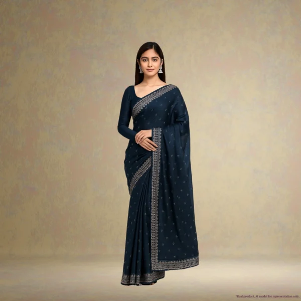 Festive Georgette Saree - Dark Navy Blue