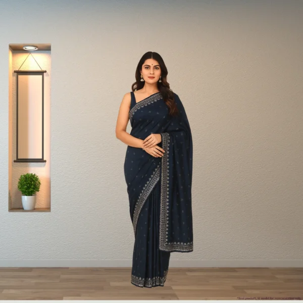 Festive Georgette Saree - Dark Navy Blue