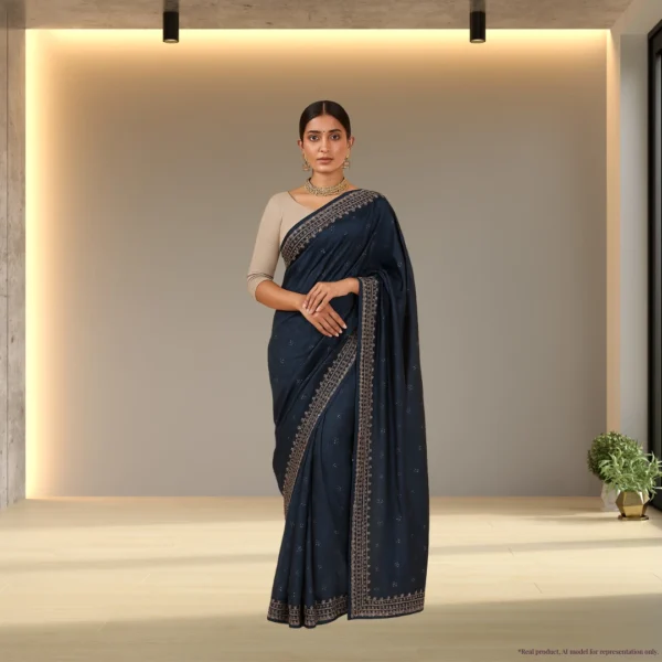 Festive Georgette Saree - Dark Navy Blue