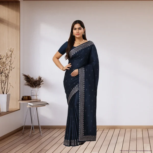 Festive Georgette Saree - Dark Navy Blue