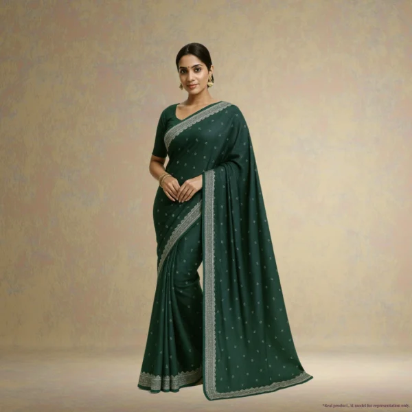 Festive Georgette Saree - Dark Forest Green