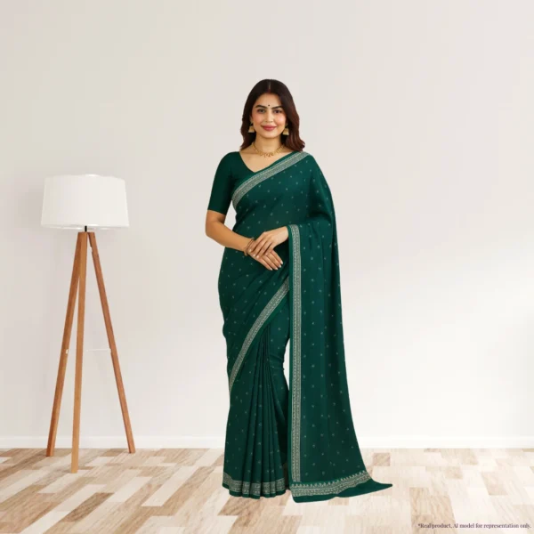 Festive Georgette Saree - Dark Forest Green