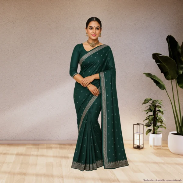 Festive Georgette Saree - Dark Forest Green