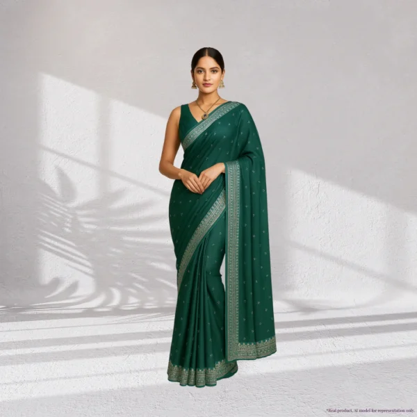Festive Georgette Saree - Dark Forest Green