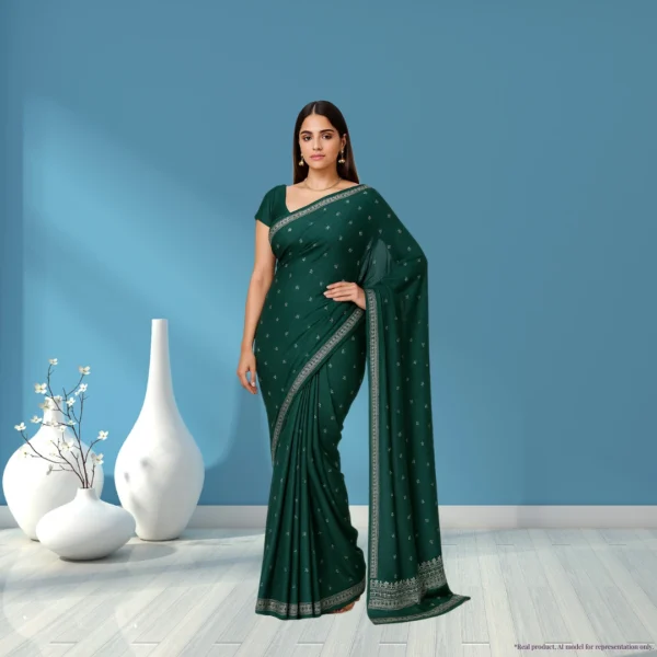 Festive Georgette Saree - Dark Forest Green