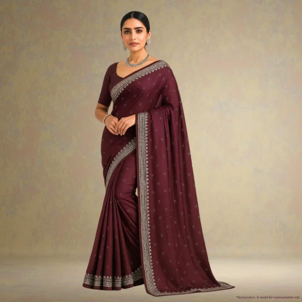 Festive Georgette Saree - Dark Maroon