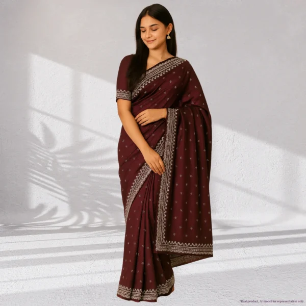 Festive Georgette Saree - Dark Maroon