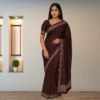Festive Georgette Saree - Dark Maroon