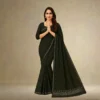 Festive Georgette Saree - Dark Olive Green