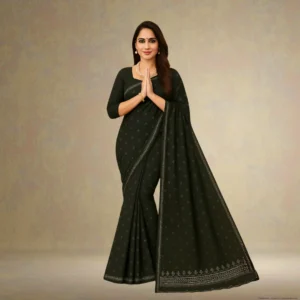 SS0GE0-6 Festive Georgette Saree - Dark Olive Green