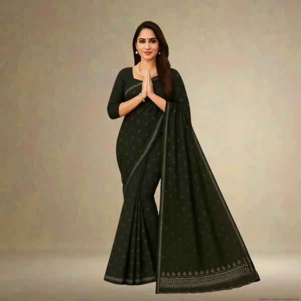 Festive Georgette Saree - Dark Olive Green