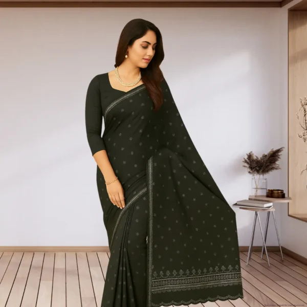 Festive Georgette Saree - Dark Olive Green