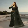Festive Georgette Saree - Dark Olive Green