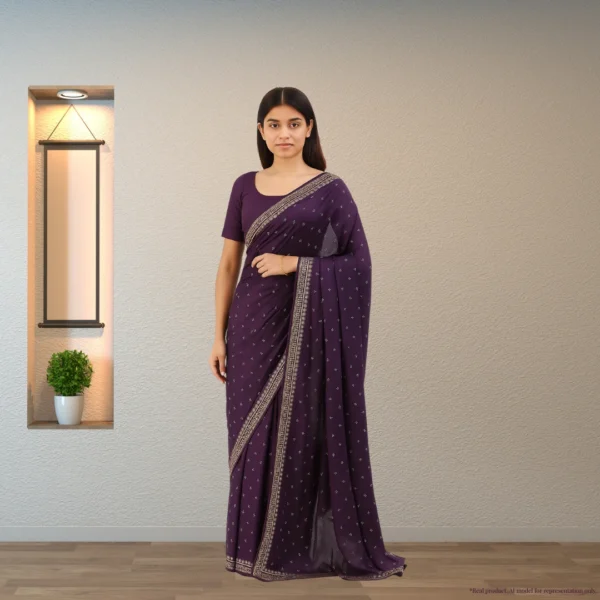 Festive Georgette Saree - Dark Plum