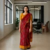 Elegant Deep Maroon Cotton Saree with  Antique Gold Border