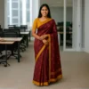 Elegant Deep Maroon Cotton Saree with  Antique Gold Border
