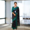 Elegant Dark Navy Blue Cotton Saree with Teal Green Border