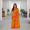 Elegant Mustard Brown Cotton Saree with Orange Border