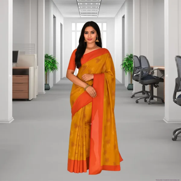 Elegant Mustard Brown Cotton Saree with Orange Border