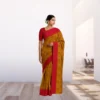 Elegant Mustard Brown Cotton Saree with Orange Border