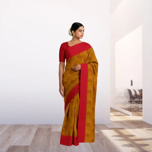 Elegant Mustard Brown Cotton Saree with Orange Border