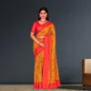 Elegant Mustard Brown Cotton Saree with Orange Border