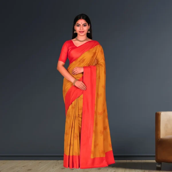 Elegant Mustard Brown Cotton Saree with Orange Border