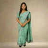 Elegant Dusty Aqua Grey Cotton Saree with Grey Border