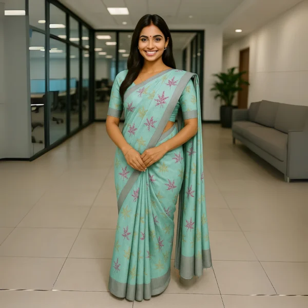 Elegant Dusty Aqua Grey Cotton Saree with Grey Border