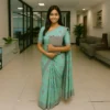 Elegant Dusty Aqua Grey Cotton Saree with Grey Border