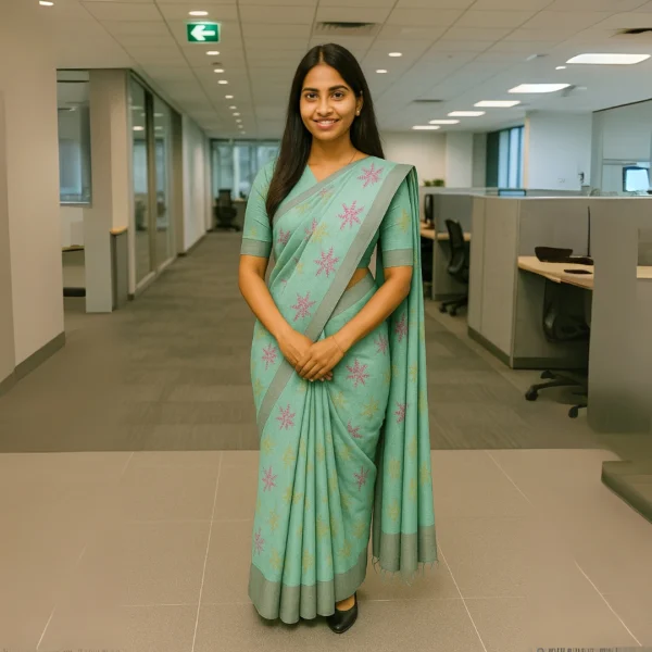 Elegant Dusty Aqua Grey Cotton Saree with Grey Border